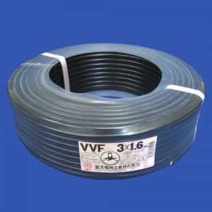 カラーVVFケーブル 600Vビニル絶縁ビニルシースケーブル平形 1.6mm 3心 100m巻 黒 VVF1.6×3C×100mクロ