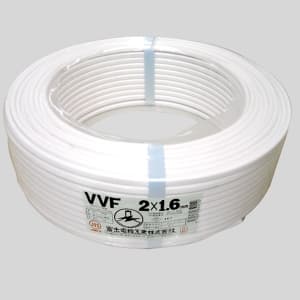 カラーVVFケーブル 600Vビニル絶縁ビニルシースケーブル平形 1.6mm 2心 100m巻 白 VVF1.6×2C×100mシロ