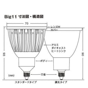 STE 【生産完了品】デコライト LED電球 《Big Eleven》 調光タイプ φ70 電球色(2700K) ビーム角:狭角 E11口金 デコライト LED電球 《Big Eleven》 調光タイプ Φ70 電球色(2700K) ビーム角:狭角 E11口金 JSD7008CA 画像3