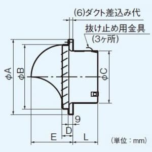 パナソニック 丸形パイプフード ステンレス製 ガラリ付 φ150用 丸形パイプフード ステンレス製 ガラリ付 φ150用 FY-MCX062 画像3