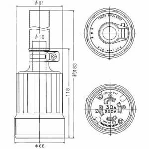 アメリカン電機 防水形コードコネクタボディ 引掛形 30A 接地形3P 250V 黒 防水形コードコネクタボディ 引掛形 30A 接地形3P 250V 黒 4324RW 画像2