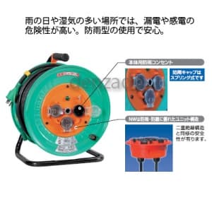 日動工業 防雨・防塵型 三相200V動力用電工ドラム 屋外型 アース付 φ35 接地3P 20A 250V コンセント数:3 長さ30m SVCT3.5×4 防雨・防塵型 三相200V動力用電工ドラム 屋外型 アース付 φ35 接地3P 20A 250V コンセント数:3 長さ30m SVCT3.5×4 DNW-E330F-20A 画像3