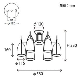 山田照明 【生産完了品】シャンデリア 8〜10畳向け E17クリプトン球(ホワイト)PS60W形×6 シャンデリア 8～10畳向け E17クリプトン球(ホワイト)PS60W形×6 LE-3637 画像2