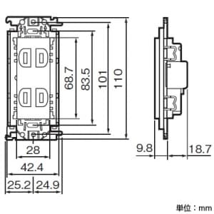 パナソニック 埋込接地ダブルコンセント 金属取付枠付 15A 125V グレー 埋込接地ダブルコンセント 金属取付枠付 15A 125V グレー WTF13123HK 画像3