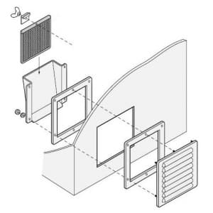 篠原電機 通気ギャラリー+押え枠+吹込防止カバー+防塵フィルター IP32 屋外使用可 鋼板製 G2-15-SET-F