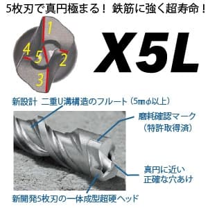 BOSCH SDSプラスビット X5Lタイプ ショートタイプ 錐径φ8.5mm 全長160〜215mm SDSプラスビット X5Lタイプ ショートタイプ 錐径φ8.5mm 全長160〜215mm X5L085165 画像2