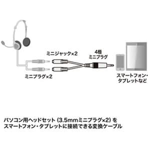 サンワサプライ ヘッドホン+マイク用変換アダプタケーブル 3極メス×2→4極オス ケーブル長5cm ヘッドホン+マイク用変換アダプタケーブル 3極メス×2→4極オス ケーブル長5cm KM-A25-005 画像3