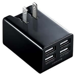 【生産完了品】小型USB充電器 合計4.8A USB4ポート ブラック ACA-IP38BK