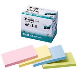 3M 【限定特価】ポスト・イット ノート/ふせん エコノパック 75×127mm 100枚×10パッド 4色混色 6551-K