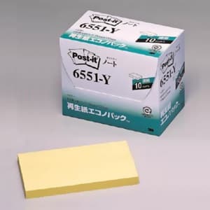 3M ポスト・イット ノート/ふせん エコノパック 75×127mm 100枚×10パッド イエロー 6551-Y