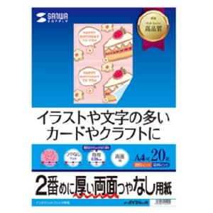 サンワサプライ インクジェット用印刷紙 A4サイズ つやなしマット・特厚タイプ エコノミーファイングレード 両面印刷 20枚入 JP-ERV2NA4N