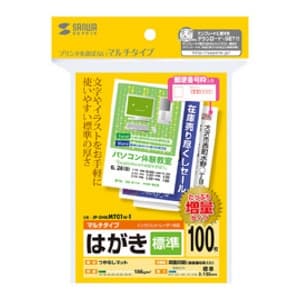 サンワサプライ はがき用紙 マルチタイプ つやなしマット・標準タイプ 両面印刷 郵便番号枠あり 100枚入 JP-DHKMT01N-1