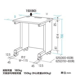 サンワサプライ 【受注生産品】eデスク Wタイプ 幅800×奥行き700mm 総耐荷重180kg 【受注生産品】eデスク Wタイプ 幅800×奥行き700mm 総耐荷重180kg ED-WK8070N 画像4