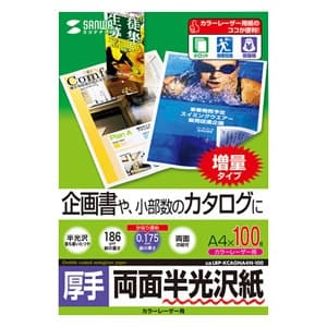 サンワサプライ 半光沢紙 カラーレーザー用 A4サイズ 厚手タイプ 両面印刷 100枚入 LBP-KCAGNA4N-100