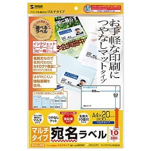 サンワサプライ マルチラベル 10面付タイプ 名刺サイズ つやなしマット・強粘着タイプ 20シート・200ラベル入 LB-EM09N