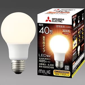 三菱 LED電球 《MILIE ミライエ》 全方向タイプ 一般電球形 40W形相当 全光束485lm 電球色 軽量化タイプ E26口金 LDA4L-G/40/S-A