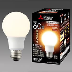 三菱 LED電球 《MILIE ミライエ》 全方向タイプ 一般電球形 60W形相当 全光束810lm 電球色 調光器対応タイプ E26口金 LDA8L-G/60/D/S-A