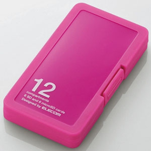 SD・microSDカードケース プラスチックタイプ SDカード6枚+microSDカード6枚収納 ピンク CMC-SDCPP12PN
