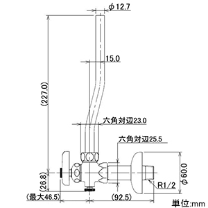 カクダイ 【販売終了】アングル形止水栓 寒冷地用 固定コマ式 呼び径13 アングル形止水栓 寒冷地用 固定コマ式 呼び径13 725-701-13 画像2