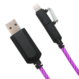 藤本電業 【生産完了品】2WAYイルミネーションケーブル microUSBケーブル Lightning変換コネクタ付 ケーブル長80cm パープル 2WAYイルミネーションケーブル microUSBケーブル Lightning変換コネクタ付 ケーブル長80cm パープル CK-L06PU 画像2