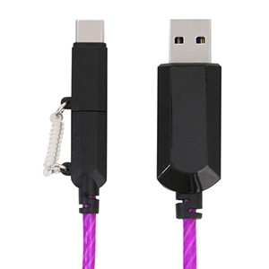 藤本電業 【生産完了品】2WAYイルミネーションケーブル microUSBケーブル Type-C変換コネクタ付 ケーブル長80cm パープル 2WAYイルミネーションケーブル microUSBケーブル Type-C変換コネクタ付 ケーブル長80cm パープル CK-C07PU 画像2