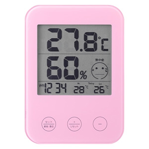 電材堂 【生産完了品】デジタル温湿度計 熱中症・インフルエンザ警報付 ピンク DO02PKECO