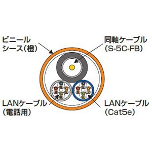 Abaniact 複合ケーブル Cat5eタイプ LAN・TEL・TV 長さ15m 複合ケーブル Cat5eタイプ LAN・TEL・TV 長さ15m AW-150W-VTL 画像2