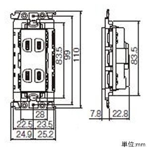 パナソニック 埋込抜け止め接地ダブルコンセント 15A 125V 絶縁枠付 グレー 埋込抜け止め接地ダブルコンセント 15A 125V 絶縁枠付 グレー WTL116249H 画像2