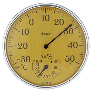 ドリテック アナログ温湿度計 快適温度・湿度範囲目盛付 スタンド付 ナチュラルウッド 電池不要 O-319NW
