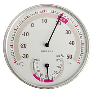 ドリテック 温湿度計 アナログ式 快適温度・湿度範囲目盛付 ホワイト 電池不要 O-310WT