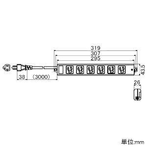 アメリカン電機 汎用OAタップ 抜止形・6ヶ口 接地形2P 15A 125V コード長3m 平刃形プラグ 汎用OAタップ 抜止形・6ヶ口 接地形2P 15A 125V コード長3m 平刃形プラグ A8001 画像2