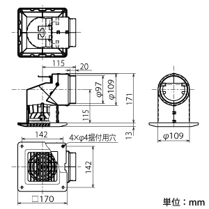 三菱 給排気グリル エルボ付タイプ 天井・壁据付タイプ 適用パイプφ100mm ブラウン 給排気グリル エルボ付タイプ 天井・壁据付タイプ 適用パイプφ100mm ブラウン P-13GEF-BR 画像2