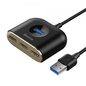 電材堂 USBハブアダプター 4in1 スクエアラウンド型 USB3.0用 USB3.0×1+USB2.0×3 長さ1m ブラック DCAHUB-AY01