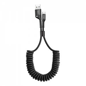 電材堂 USBケーブル USB-Lightning 伸縮タイプ長さ1m ブラック DCALSR-01