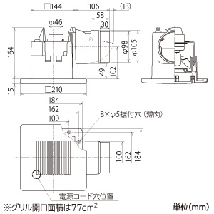 三菱 ダクト用換気扇 天井埋込形 居間・トイレ・洗面所用 低騒音形 インテリア格子タイプ 24時間換気機能付 接続パイプφ100mm 埋込寸法150mm角 ライトオーク ダクト用換気扇 天井埋込形 居間・トイレ・洗面所用 低騒音形 インテリア格子タイプ 24時間換気機能付 接続パイプφ100mm 埋込寸法150mm角 ライトオーク VD-08ZLXC12-G 画像2