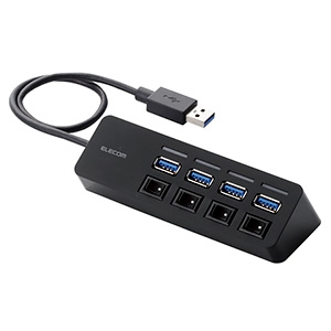 ELECOM USB3.0ハブ バスパワータイプ 4ポート マグネット・個別スイッチ付 ケーブル長30cm U3H-S418BBK