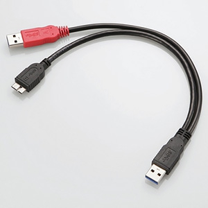 ELECOM ダブルパワーUSB3.0ケーブル ダブル給電タイプ 黒端子側0.3m 赤端子側0.3m USB3-AAMB5DPBK