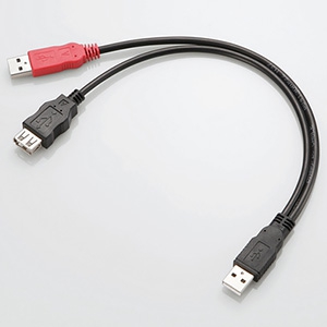ELECOM ダブルパワーUSB2.0ケーブル ダブル給電タイプ 黒端子側0.3m 赤端子側0.3m USB-AAE5DPBK