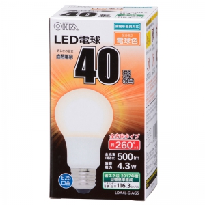 オーム電機(OHM) 【生産完了品】【ケース販売特価 6個セット】LED電球 E26 40形相当 電球色 全方向 LDA4L-GAG5_set