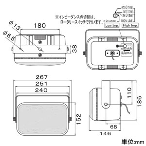 オースミ電機 全天候形スピーカシステム Lo/Hiインピーダンス切替型 天吊用 ブラック 全天候形スピーカシステム Lo/Hiインピーダンス切替型 天吊用 ブラック OE-2000WR(B) 画像2