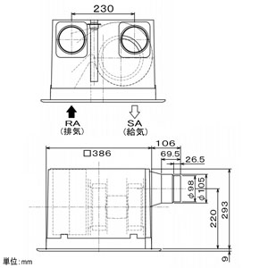 三菱 ダクト用ロスナイ 天井埋込形 フラットインテリアタイプ 埋込穴□395mm 電気式シャッター付 ダクト用ロスナイ 天井埋込形 フラットインテリアタイプ 埋込穴□395mm 電気式シャッター付 VL-150ZSD3 画像3