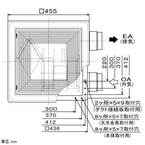 三菱 ダクト用ロスナイ 天井埋込形 フラット格子タイプ 埋込穴□395mm ダクト用ロスナイ 天井埋込形 フラット格子タイプ 埋込穴□395mm VL-150ZSK3 画像2