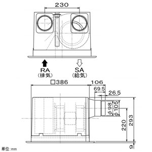 VL-250ZSD3-B (三菱)｜ダクト用ロスナイ 電子式シャッター付｜換気扇