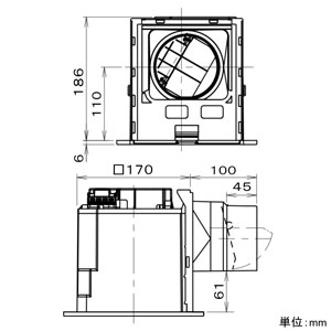 パナソニック 天井埋込形換気扇 ルーバー別売タイプ 埋込寸法□177mm パイプ径φ100mm 風圧式高気密シャッター付 天井埋込形換気扇 ルーバー別売タイプ 埋込寸法□177mm パイプ径φ100mm 風圧式高気密シャッター付 FY-17JDK8 画像2