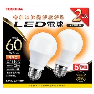 LDA8L-G/60V1RP (東芝)｜60W形相当(全光束810lm以上)｜LED電球｜電材堂