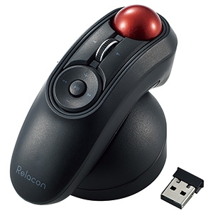 ワイヤレストラックボールマウス 《Relacon》 ハンディタイプ 無線2.4GHz方式 Lサイズ 10ボタン スタンド付 M-RT1DRBK