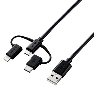 ELECOM microUSBケーブル TypeA-microB TypeC・Lightning変換アダプタ付 長さ1.2m ブラック MPA-AMBLCAD12BK