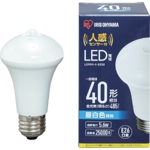 アイリスオーヤマ 【販売終了】【ケース販売特価 10個セット】LED電球 人感センサー付 40W形相当 全光束485lm 昼白色相当 E26口金 【ケース販売特価 10個セット】LED電球 人感センサー付 40W形相当 全光束485lm 昼白色相当 E26口金 LDR6N-H-SE25_set