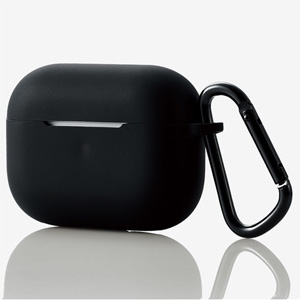 ELECOM AirPods Pro用シリコンケース 2019年発売モデル用 有線・ワイヤレス充電両対応 カラビナ付 ブラック AVA-AP2SCBK