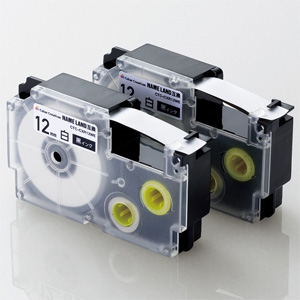 ELECOM テープカートリッジ ネームランド用互換テープ XR-12WE用 テープ白 黒文字 12mm幅 テープ長8m 2個パック CTC-CXR12WE-2P
